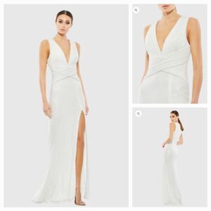 New MAC DUGGAL 26598 Women's (6) White Sequin Pleated Bodice & Wrap Waist Dress